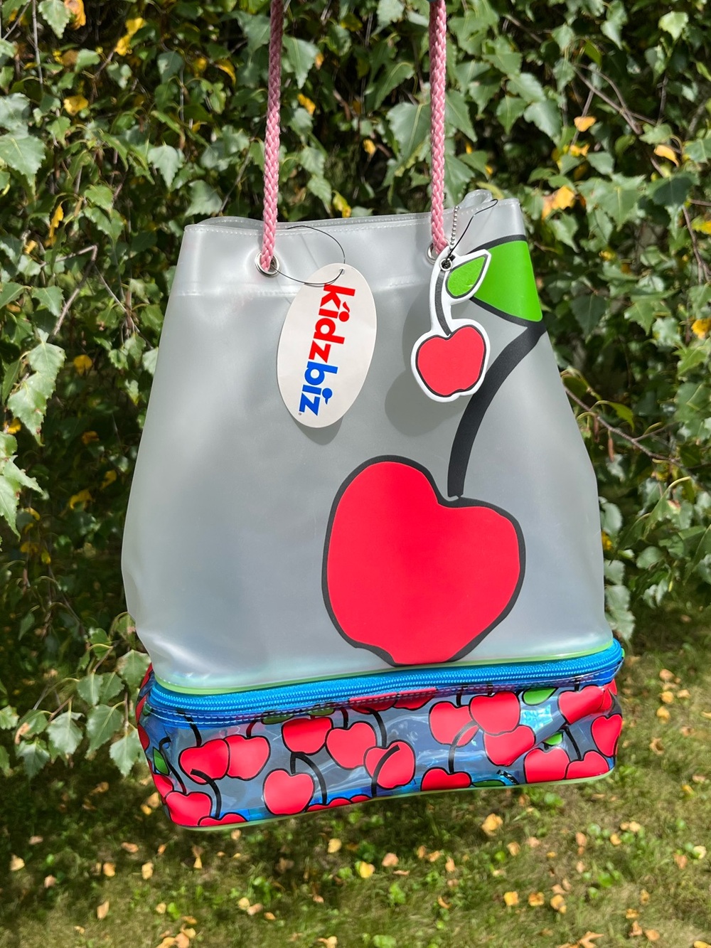 90s Kidzbiz NWT Cherry Print Jelly Translucent Beach Bag Summer Vacation Retro